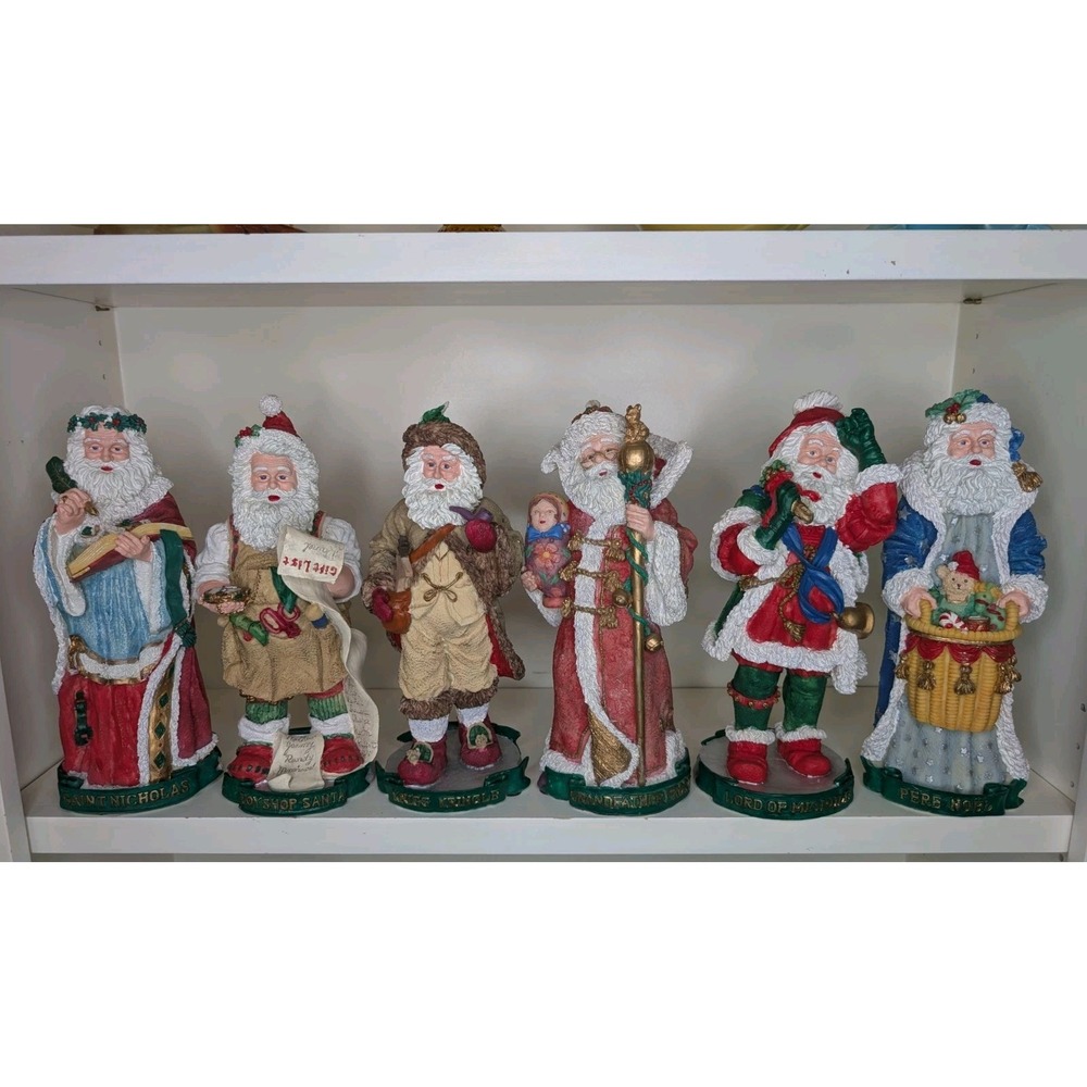 Vintage 1994 Cheryl Ann Santas of the World Complete Set of 6 Resin Figurines -